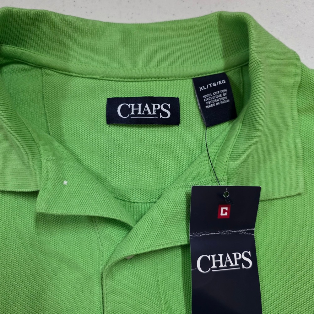 Chaps Mens XL Polo Shirt Lime Green Short Sleeve Cotton Pique New With Tags
